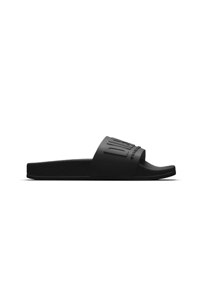 Shop Diesel Black Mayemi Slide Slippers With Embossed Logo