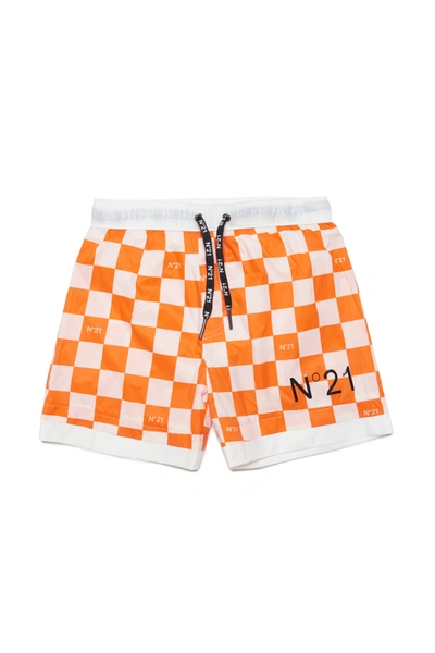 Shop N°21 White Swim Boxers With Damier Graphics