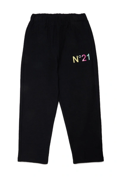 Shop N°21 Black Fleece Trousers With Multicoloured Logo