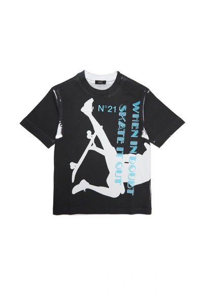 Shop N°21 Black Jersey T-shirt With Skate Print