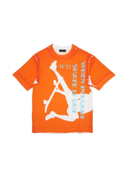 Shop N°21 Fluo Orange Jersey T-shirt With Skate Print