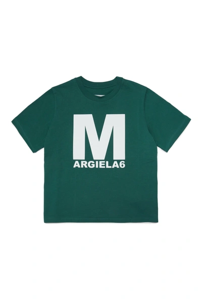 Shop Mm6 Maison Margiela Green T-shirt In Jersey With Thick Logo