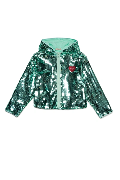 Shop N°21 Mint Green Sequin Jacket With Hood And Front Zip