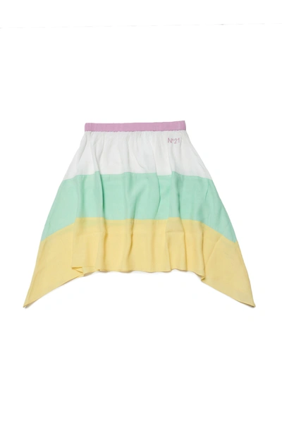 Shop N°21 Multicoloured Asymmetrical Midi Skirt In Crêpe With Embroidered Logo In Multicolor
