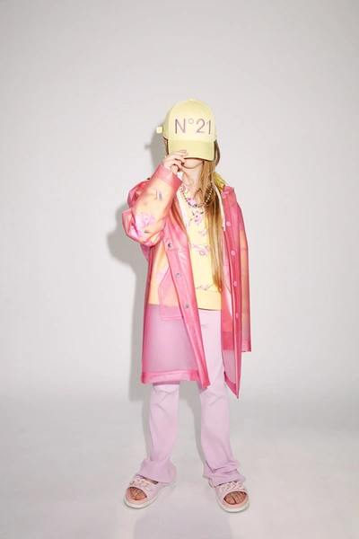 Shop N°21 Pink Transparent Jacket With Hood And Logo On The Back