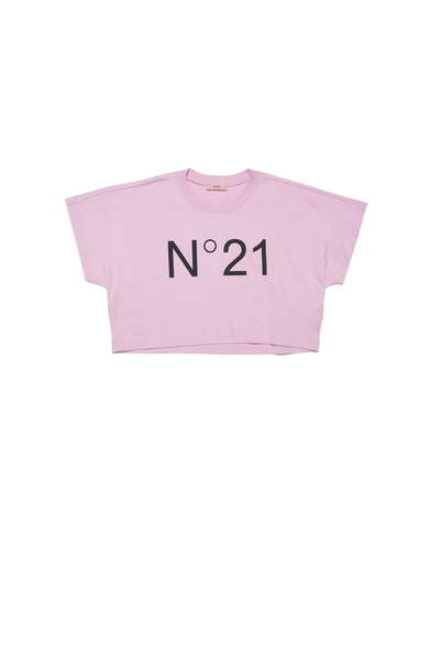 Shop N°21 Pinkcropped Jersey T-shirt With Logo