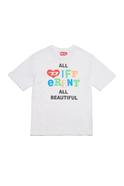 Shop Diesel White Jersey T-shirt With "all Different, All Beautiful" Graphic