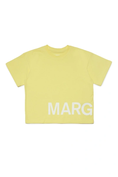 Shop Mm6 Maison Margiela Yellow T-shirt In Jersey With Maxi-logo