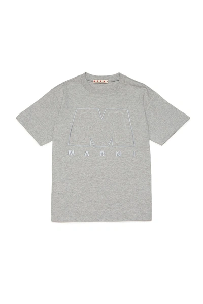 Shop Marni Grey Jersey T-shirt With Big M Logo