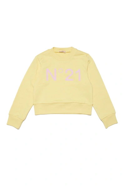 Shop N°21 Yellow Crew-neck Cotton Sweatshirt With Logo