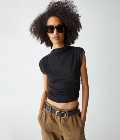 Shop Michael Stars Amara Power Shoulder Tee In Black