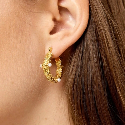 Shop Akalia Show Me Pearls Hoop Earrings In Gold