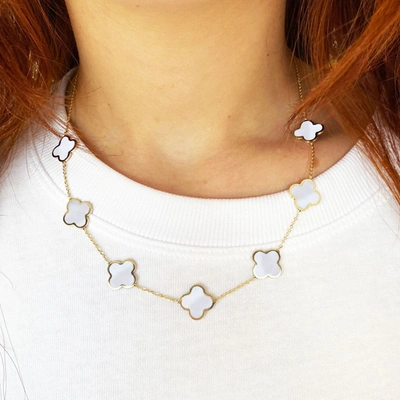 Shop The Lovery Large Mother Of Pearl Clover Necklace In Gold