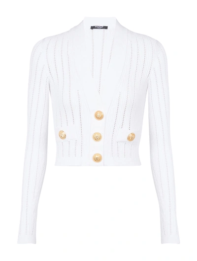 Shop Balmain Knit Cropped Cardigan In White