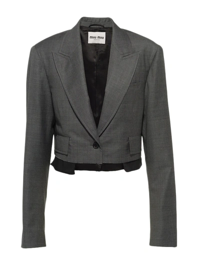 Shop Miu Miu Single-breasted Jacket In Grisaille In Grey