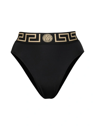 Shop Versace High-waisted Bikini Bottoms In Black