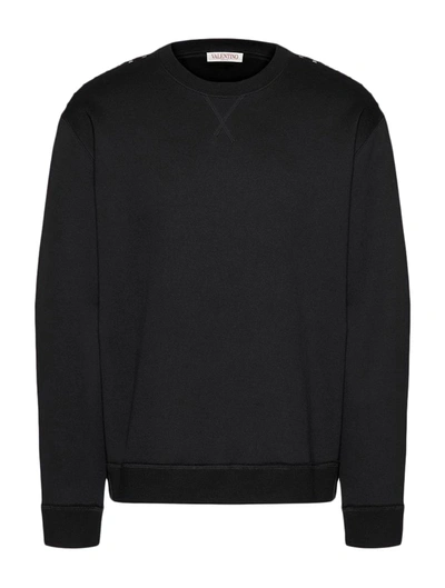 Shop Valentino Crewneck Cotton Sweatshirt With Black Untitled Studs