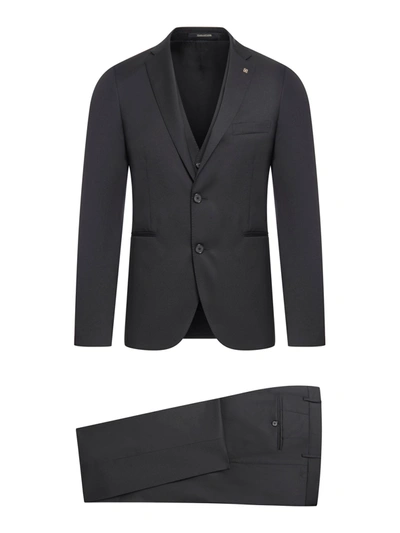 Shop Tagliatore Suit With Gilet In Black