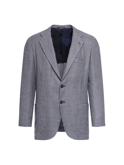 Kiton Pied De Poule Blazer In Blue