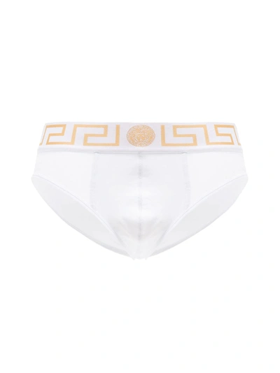 Shop Versace Greca Jersey Briefs In White