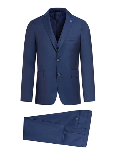 Shop Tagliatore Tailored Wool Suit With Vest In Blue