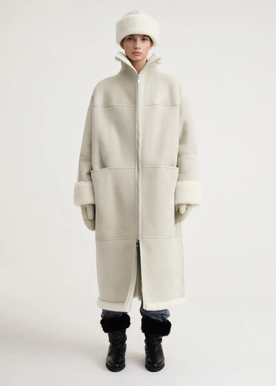 Shop Totême Signature Shearling Coat Macadamia