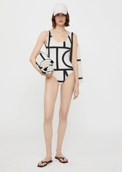 Shop Totême Monogram Swimsuit Tofu