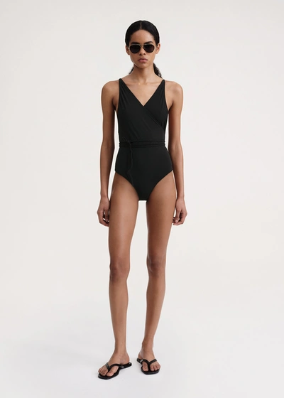 Shop Totême V-neck Wrap Swimsuit Black