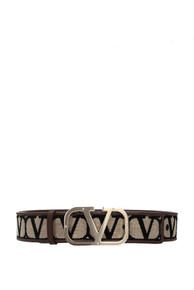 Shop Valentino Regular Belts Toile Iconographe Fabric In Beige