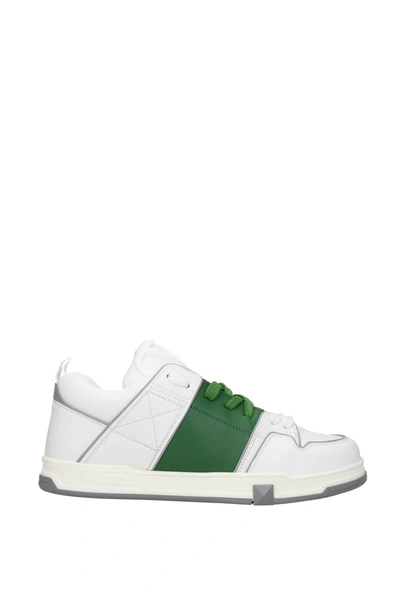 Shop Valentino Sneakers Open Skate Leather Green In White