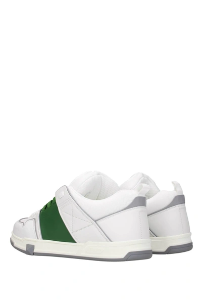 Shop Valentino Sneakers Open Skate Leather Green In White