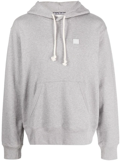 Shop Acne Studios Logo Cotton Hoodie In Grey