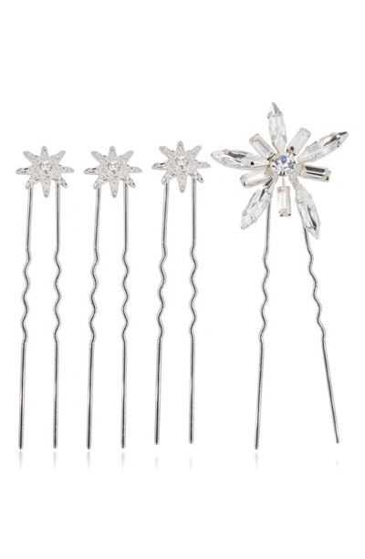Shop Brides And Hairpins Brides & Hairpins Iro Set Of 4 Crystal Hair Pins In Silver