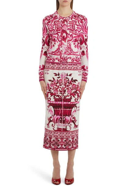 Shop Dolce & Gabbana Tile Print Silk Cardigan In White Print