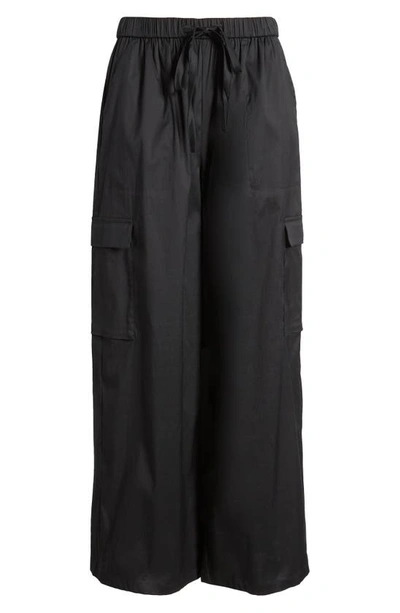 Shop Open Edit Cotton Blend Drawstring Cargo Pants In Black