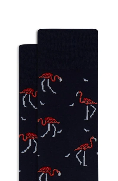 Shop Bugatchi Flamingo Dress Socks In Navy