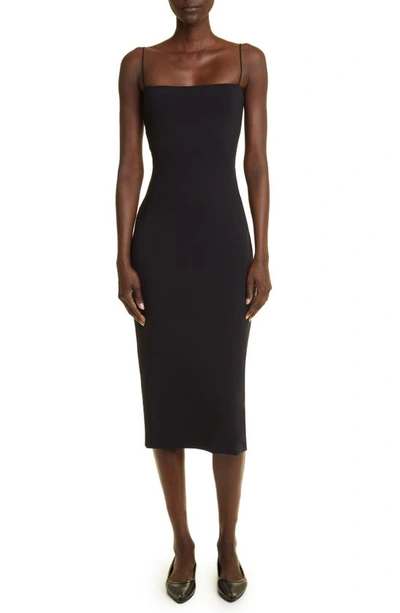 Shop The Row Haku Fitted Square Neck Midi Dress In Black