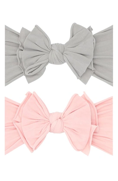 Baby Bling 2-pack Fab-bow-lous Headbands In Grey Rose Quartz