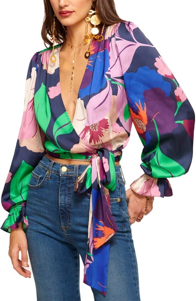 Shop Ramy Brook Gabrielle Print Wrap Front Blouse In Spring Navy Cabana Floral