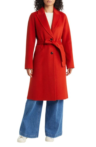 Shop Michael Michael Kors Belted Wool Blend Coat In Bright Terracotta