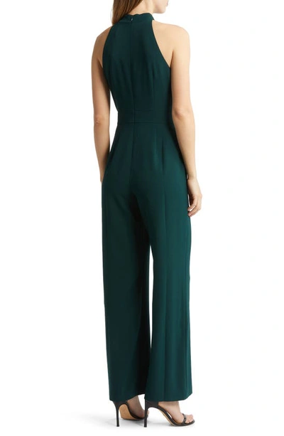 Shop Vince Camuto Bow Neck Stretch Crepe Jumpsuit In Hunter