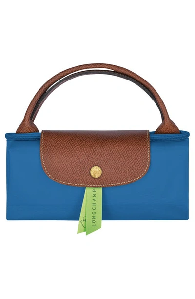 Longchamp Large Le Pliage Green Recycled Canvas Travel Bag In Cobalt