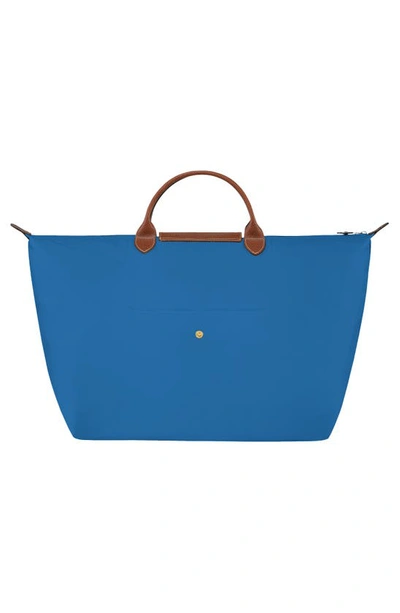 Longchamp Large Le Pliage Green Recycled Canvas Travel Bag In Cobalt