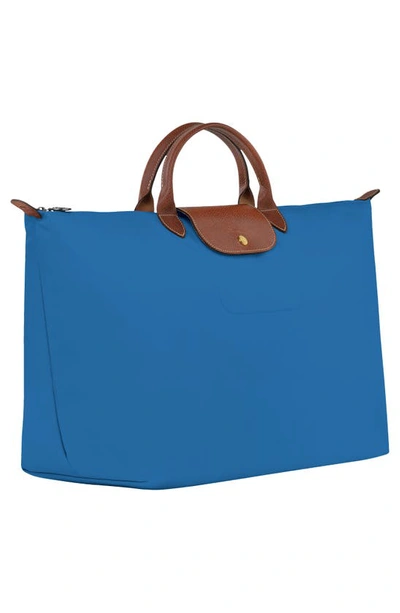 Longchamp Large Le Pliage Green Recycled Canvas Travel Bag In Cobalt