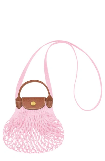 Shop Longchamp Extra Small Le Pliage Filet Knit Crossbody Bag In Pink