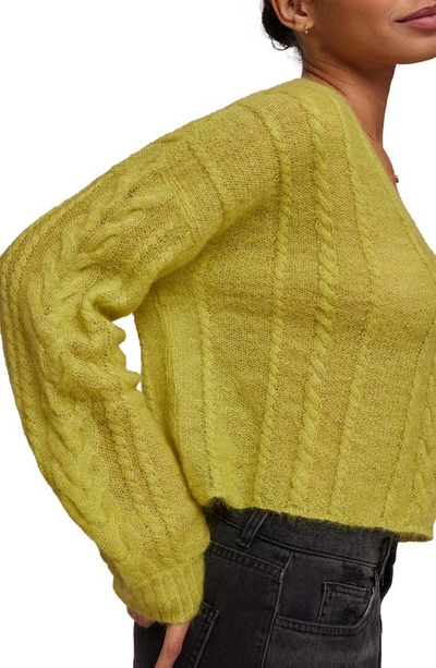 Bella Dahl Cable Stitch Crop Sweater In Golden Chartreuse
