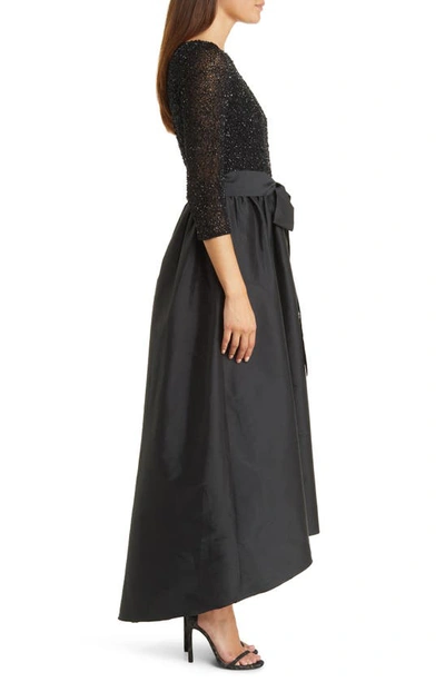 Shop Pisarro Nights Beaded Bodice Taffeta A-line Gown In Black