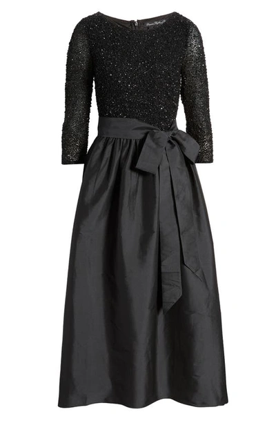 Shop Pisarro Nights Beaded Bodice Taffeta A-line Gown In Black