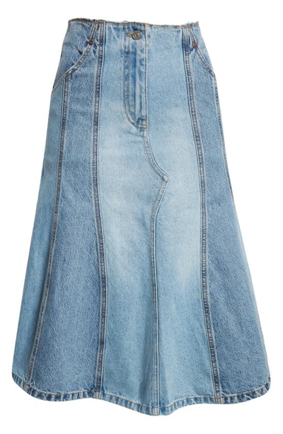 Shop Victoria Beckham Deconstructed Cotton Denim Midi Skirt In Light / Mid Vintage Wash