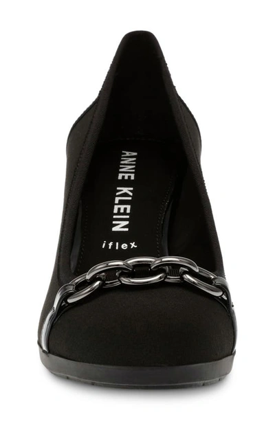 Shop Anne Klein Celina Chain Block Heel Pump In Black Stretch